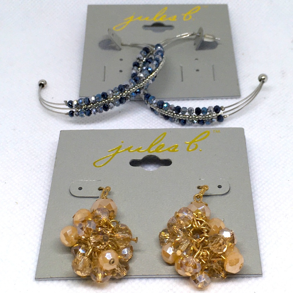 Jules B., 2 Pairs Crystal Earrings, Studs, Wires, Nice Quality, NOC